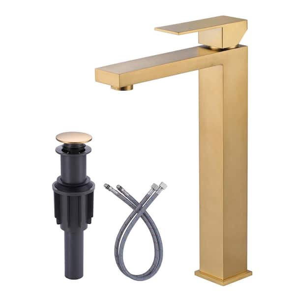 ARCORA Single Handle Single Hole Bathroom Faucet with Drain Kit Included Supply Lines in Brushed Gold