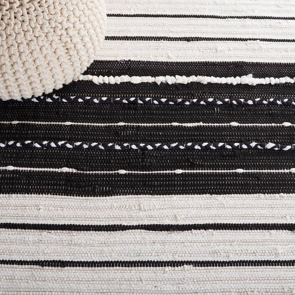 Black and White Striped Wool Cotton 8' x 10' Area Rug
