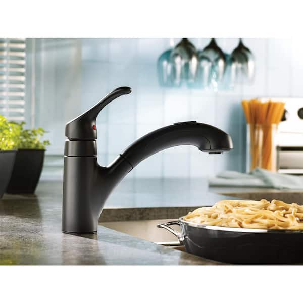 Renzo Matte Black 9 in. H Pull Out Sprayer Kitchen Faucet with 180° Spout Swivel