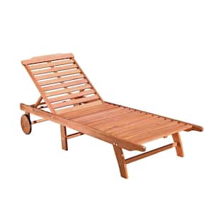 Wood Folding Sunbathing Outdoor Chaise Lounge with Wheels for Outdoor Patio Use