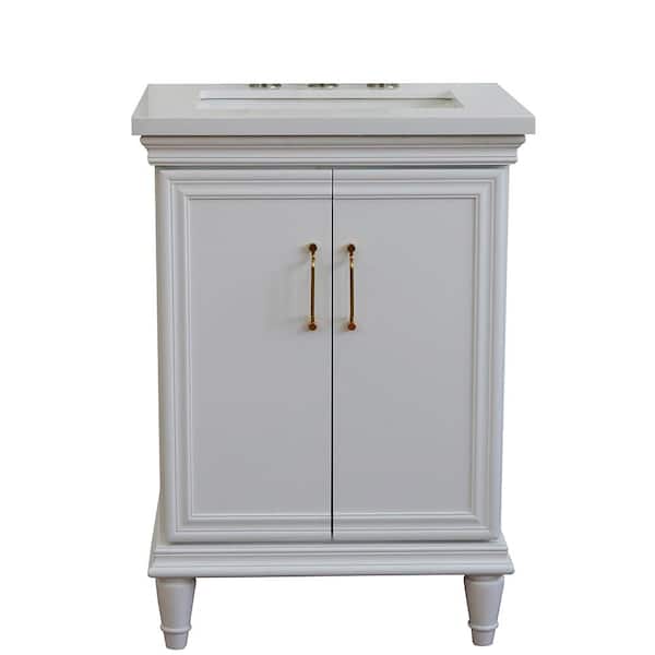 Bellaterra Home 25 in. W x 22 in. D Single Bath Vanity in White with Quartz Vanity Top in White with White Rectangle Basin