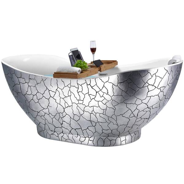 AKDY Freestanding 67 in. Acrylic Flatbottom Bathtub Modern Stand Alone Tub Luxurious SPA Tub in Gloss Silver