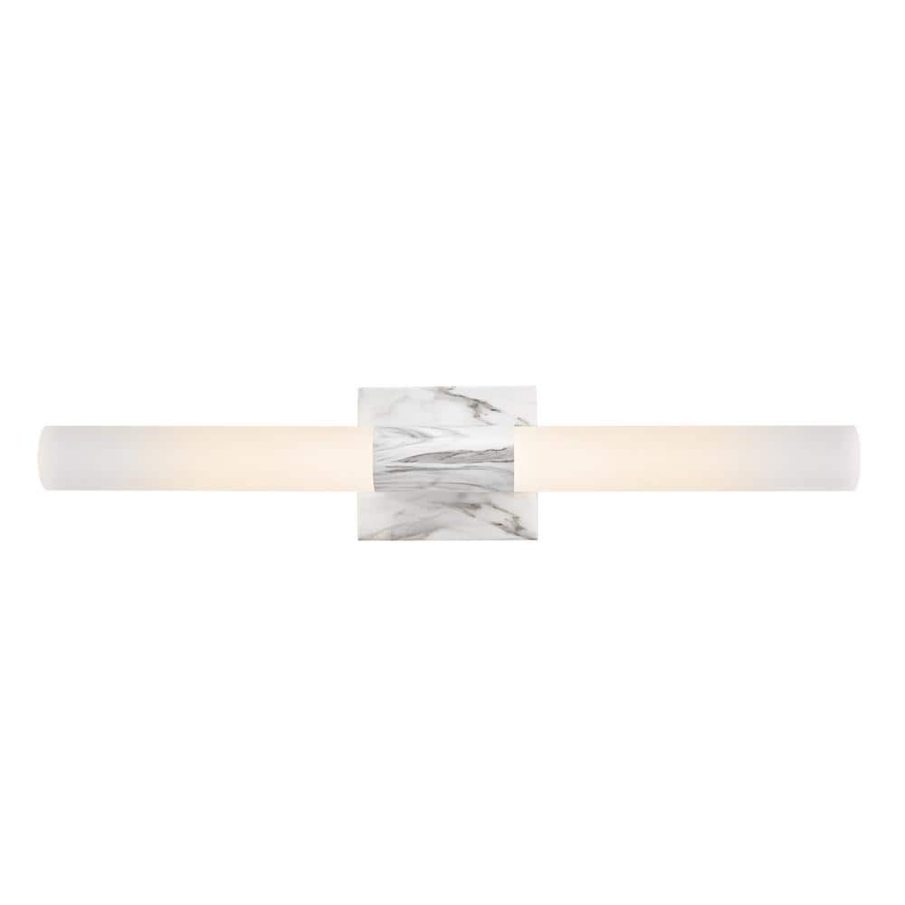 Edinburgh 24 in. 2-Light White Faux Marble LED Integrated Vanity Light with