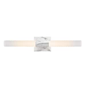 Edinburgh 24 in. 2-Light White Faux Marble LED Integrated Vanity Light with Frosted Acrylic Shades
