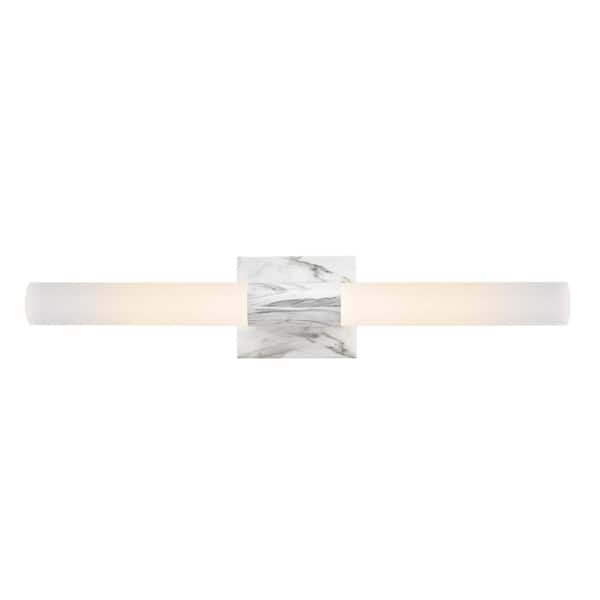 Globe Electric Edinburgh 24 in. 2-Light White Faux Marble LED Integrated Vanity Light with Frosted Acrylic Shades
