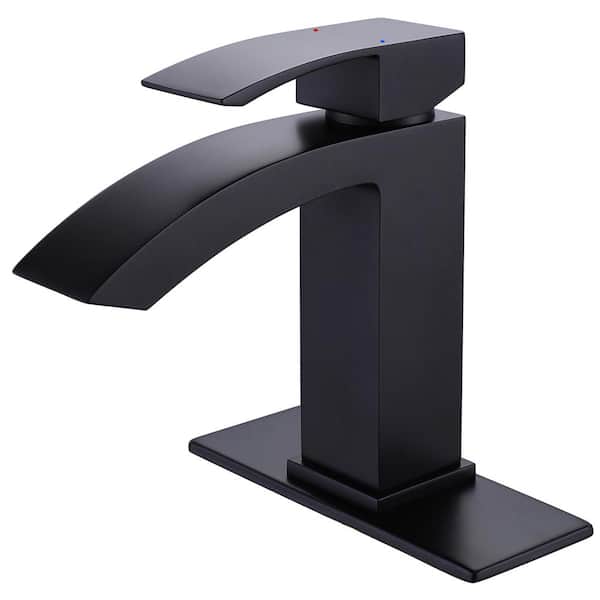 Modland Single Handle Single Hole Square Deck Mount 6. 5in. H Bathroom Faucet with Deckplate Included in Matte Black