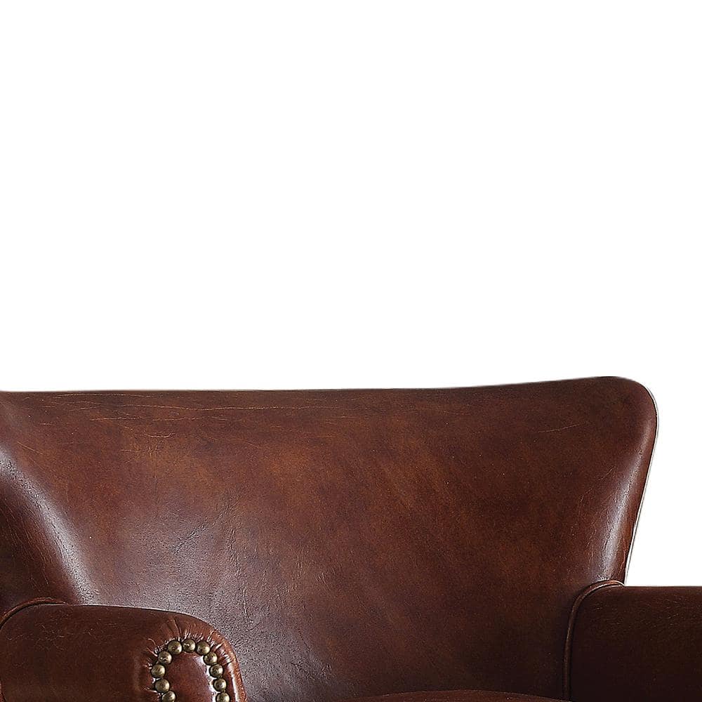 Leeds Vintage Dark Brown Leather Chaise with Wooden Legs