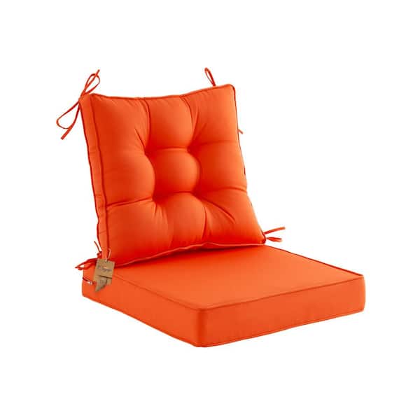 BLISSWALK Outdoor Deep Seat Cushions Set With Tie, Extra Thick Seat:24"Lx24"Wx4"H, Tufted Low Back 22"Lx24"Wx6"H, Orange