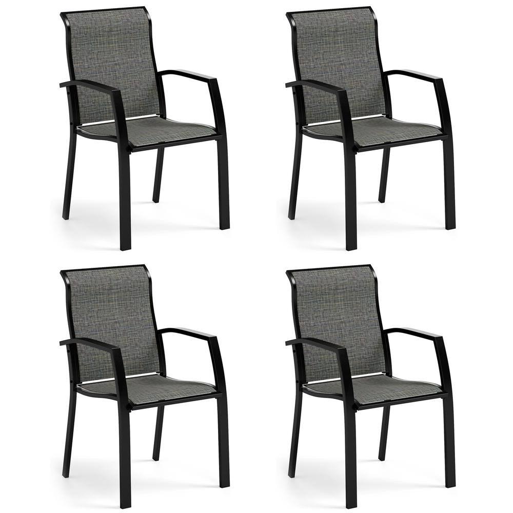 PHI VILLA Grey Stationary Sling Aluminum Outdoor Dining Chair (4Pack) THDPV0332 The Home Depot