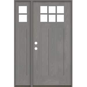 Craftsman 50 in. x 80 in. 6-Lite Right-Hand/Inswing Clear Glass Malibu Grey Stain Fiberglass Prehung Front Door with LSL