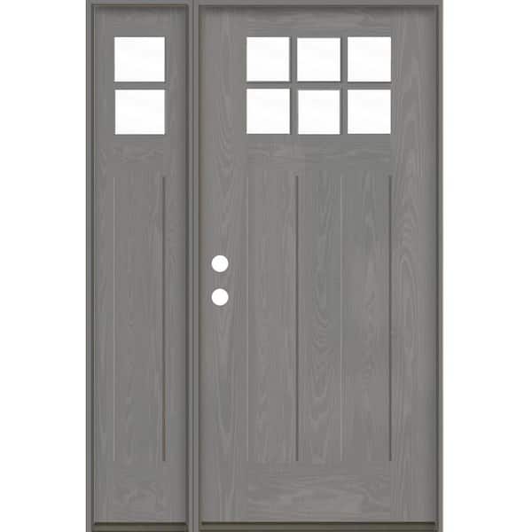 Krosswood Doors Craftsman 50 in. x 80 in. 6-Lite Right-Hand/Inswing Clear Glass Malibu Grey Stain Fiberglass Prehung Front Door with LSL