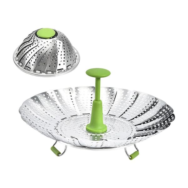 Stainless Steel Expandable Steamer Basket with Handle, Adjustable Folding Insert for Seafood, Vegetables, Fruits