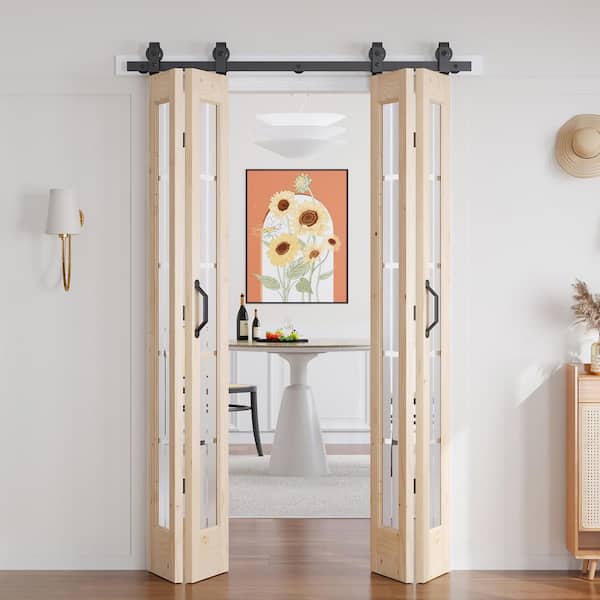 48 in. x 84 in. Full Lite Pre-Assembled Frosted Glass Solid Core Wood Bi-fold Door with Hardware