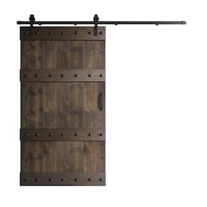 Castle Series 42 in. x 84 in. Smoky Gray DIY Knotty Pine Wood Sliding Barn Door with Hardware Kit