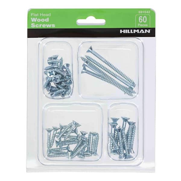 Zinc Flat Head Phillips Wood Screw Assorted Kit (60-Pack)