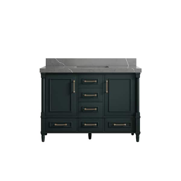 Willow Collections Hudson 48 in. W x 22 in. D x 36 in. H Bath Vanity in Dark Green with 2 in. Piatra Gray Quartz Top
