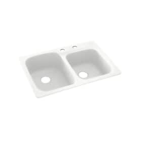 Dual-Mount Solid Surface 33 in. x 22 in. 2-Hole 55/45 Double Bowl Kitchen Sink in Tahiti White