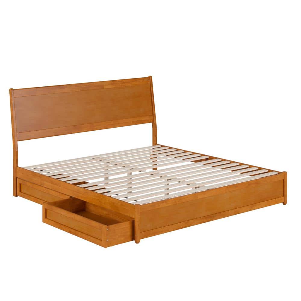 Casanova Light Toffee King Rubberwood Platform Bed with Storage Drawers