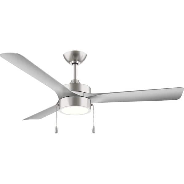 Axion I 52 in. 3-Blade Standard Brushed Nickel Modern LED Downrod Mount Ceiling Fan with Silver Blades