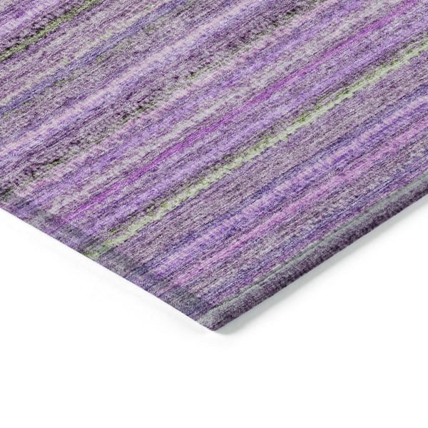 Purple, Eggplant, Lilac 8 ft. x 10 ft.  Woven Striped Polyester Rectangle Indoor / Outdoor Area Rug