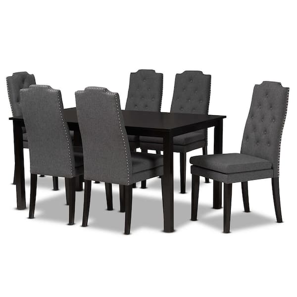Baxton Studio Dylin 7Piece Dark Grey and Dark Brown Dining Set 1919113