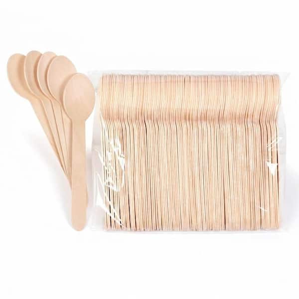 Biodegradable Wooden Spoons Natural Finish 100 Pack Disposable Cutlery Earth Friendly Party Tableware