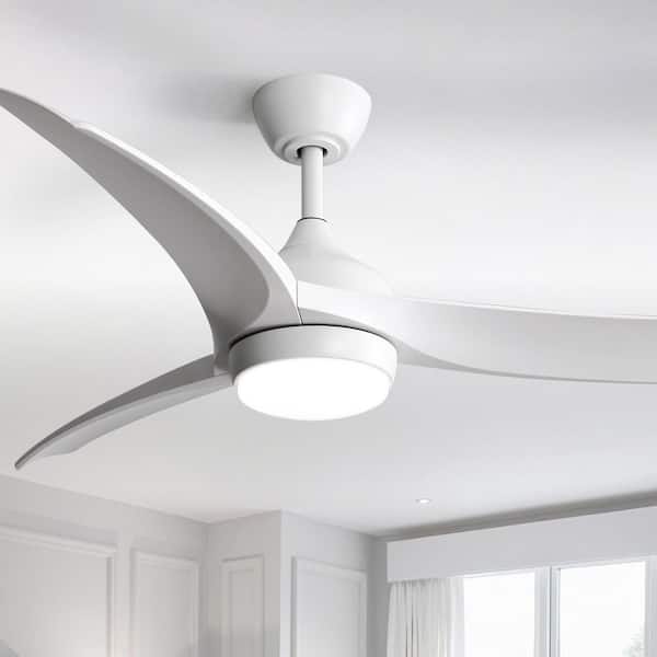 52 in. Integrated LED Indoor/Outdoor White Downrod Ceiling Fan with Dimmable Light Kits and 6-Speed DC Remote Control