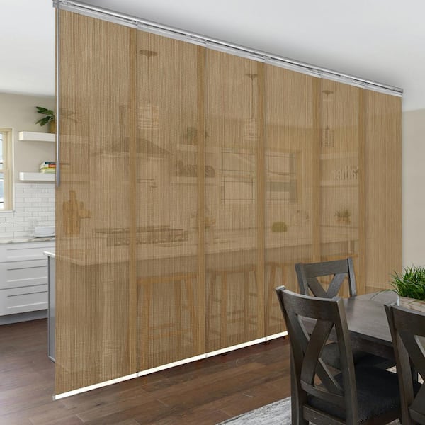 EMOH Wood 70 in.- 130 in. W x 116 in. L Adjustable 6-Panel Satin Nickel Single Rail Panel Track with 23.5 in. Slates
