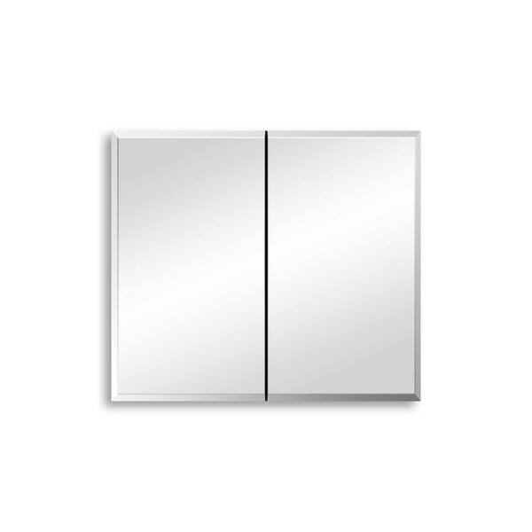 Whatseaso 30 in. W x 26 in. H Medium Size Rectangular Silver Aluminum Surface Mount Medicine Cabinet with Mirror