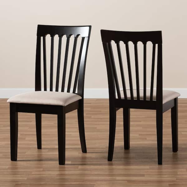 Minette Sand and Dark Brown Fabric Dining Chair (Set of 2)