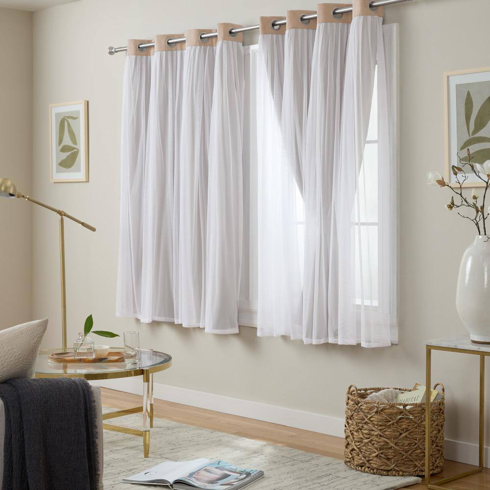 Rose Blush and Cloud Gray Blackout Sheer Grommet Curtain Panels