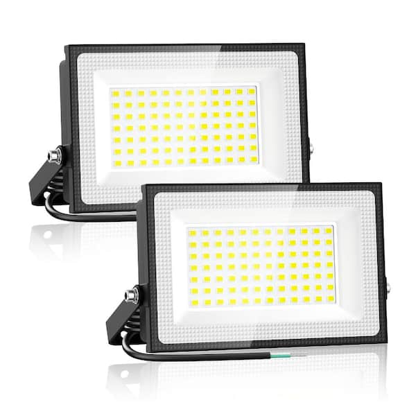 60W 8400 lm 6500K Daylight White IP66 Outdoor LED Flood Lights with Adjustable Brackets, 2-Pack