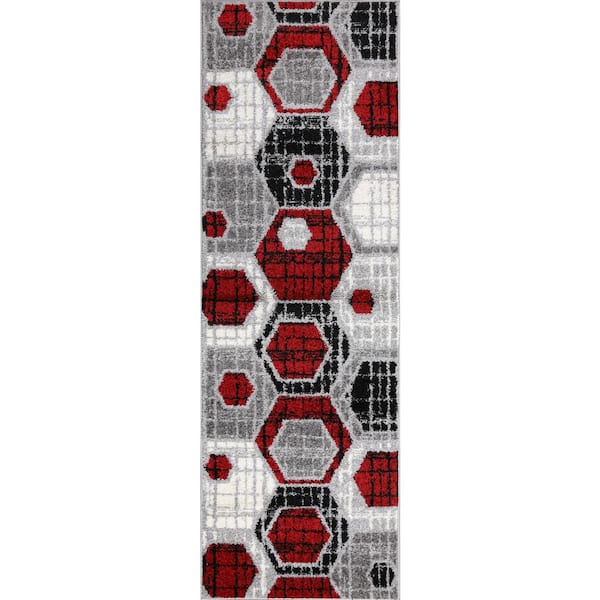L'Baiet Amoura Red Geometric 2 ft. x 6 ft. Runner Rug