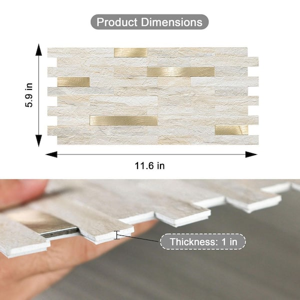 Vinyl Stone Beige 11.6" x 5.9" x 0.12" H Metal and Composite Peel and Stick Backsplash (20-Tile/9.46 sq. ft. /Case)