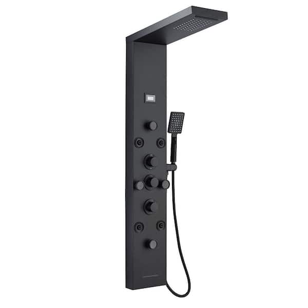 8-Jet Rainfall Shower Panel System Tower with Rainfall Waterfall Shower Head Hand Shower Wand Tub Spout in Matte Black