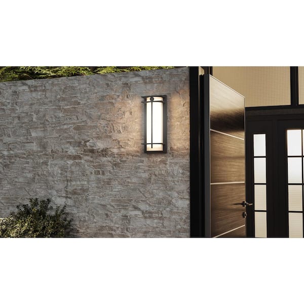 Syndall 5.5 in. Earth Black LED Outdoor Wall Lantern Sconce with Opal Etched Glass