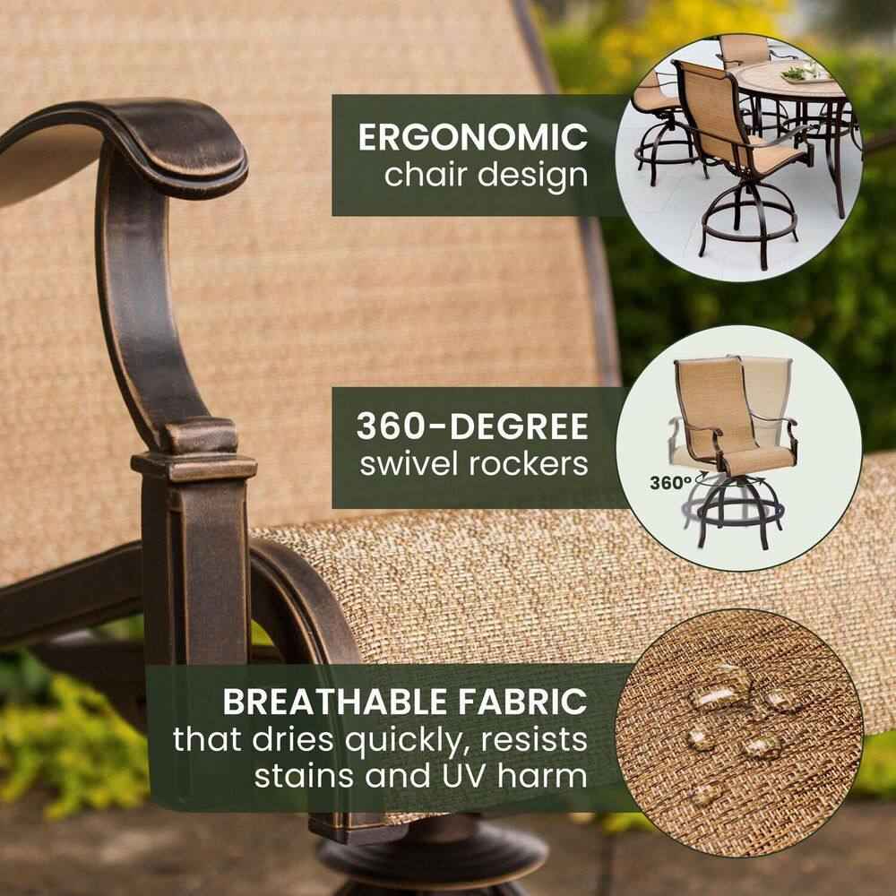 Monaco Tan and Bronze Aluminum 7-Piece High-Dining Set with Round Tile-Top Table