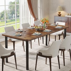 Alan Rustic Brown Wood 71 in. 4 Legs Dining Table Seats 6 to 8, Farmhouse Large Rectangular Dinner Kitchen Table