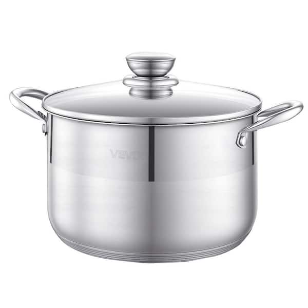 Stainless Steel Stock Pot, 8 qt. Stainless Steel Stockpot with Glass Lid, PFOA-Free, PFAS-Free, Compatible