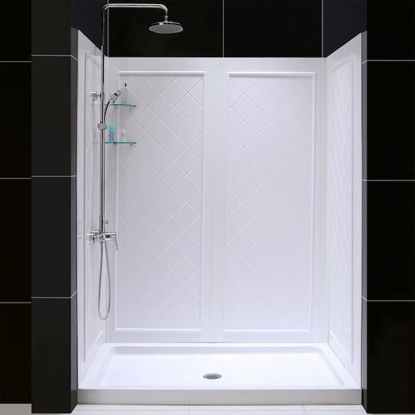 DreamLine Qwall 36 in. x 60 in. x 76-3/4 in. Standard Fit Shower Kit in White with Shower Base and Back Wall