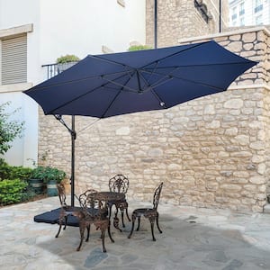 12 ft. Steel Cantilever Offset Patio Umbrella in Blue with Crank Lift and Base