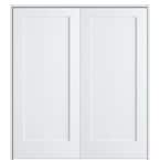 Shaker Flat Panel 48 in. x 80 in. Both Active Solid Core Primed Composite Double Prehung French Door w/ 4-9/16 in. Jamb