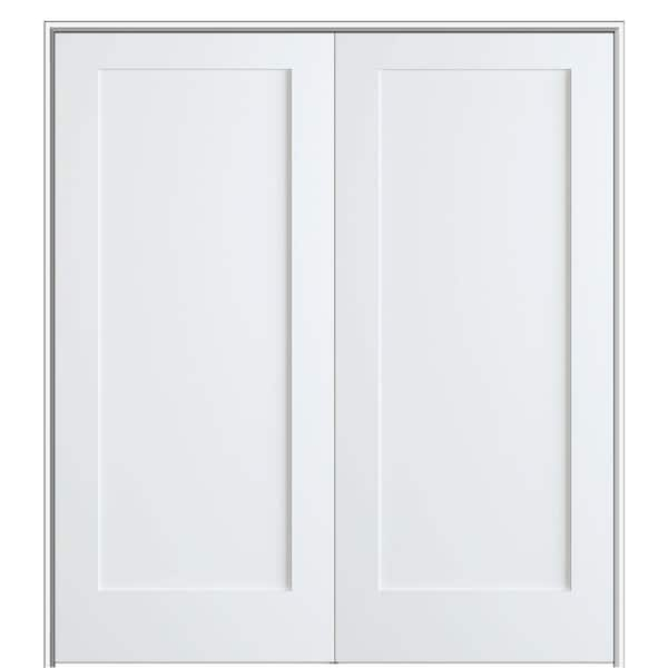 MMI Door Shaker Flat Panel 56 in. x 80 in. Both Active Solid Core Primed Composite Double Prehung French Door w/ 4-9/16 in. Jamb