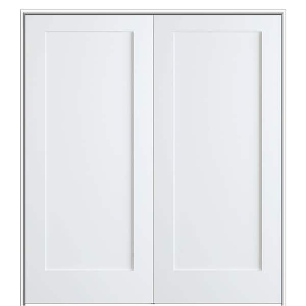 MMI Door Shaker Flat Panel 56 in. x 80 in. Both Active Solid Core Primed Composite Double Prehung French Door w/ 6-9/16 in. Jamb