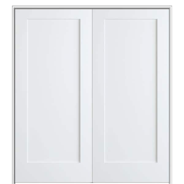 Shaker Flat Panel 60 in. x 80 in. Both Active Solid Core Primed Composite Double Prehung French Door w/ 6-9/16 in. Jamb