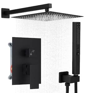 1-Handle 2-Spray Square High Pressure 12 in. Shower System with 2 in 1 Handheld Spray in Matte Black (Valve Included)