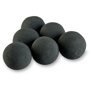 4 in. Matte Black Lite Stone Fire Balls (Set of 6)