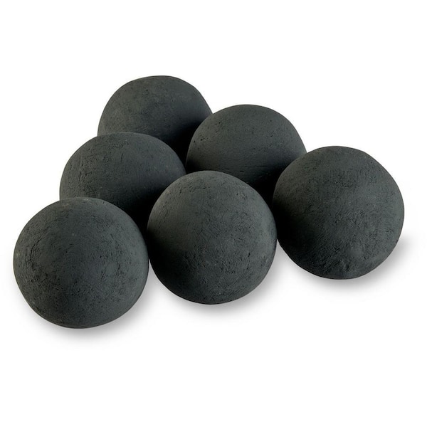 American Fire Glass 4 in. Matte Black Lite Stone Fire Balls (Set of 6)