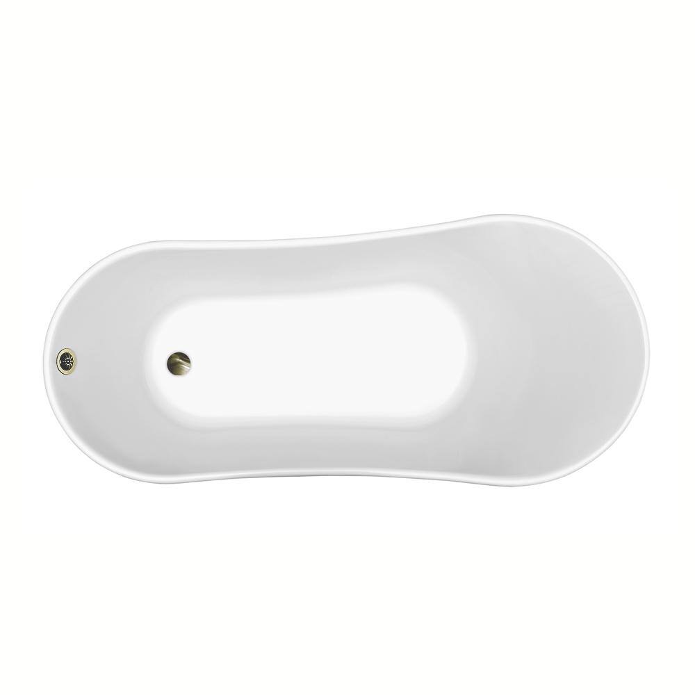 63" Glossy White Acrylic Clawfoot Bathtub with Brushed Nickel Feet