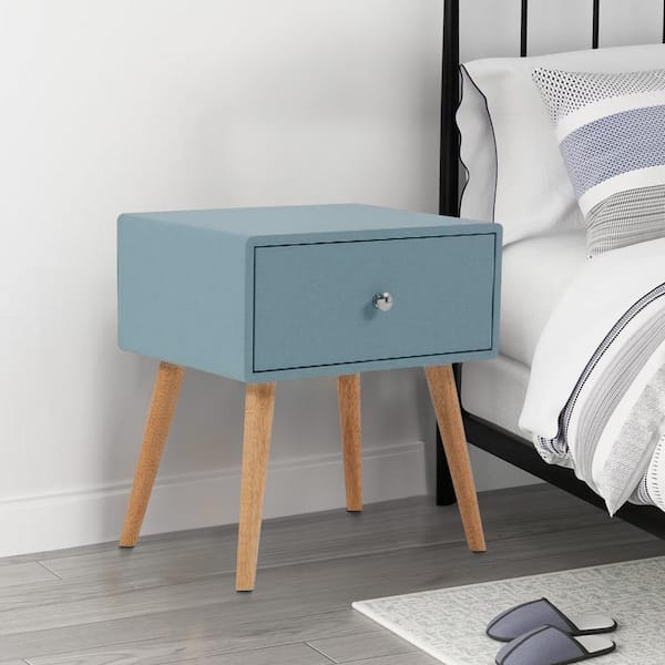 Benjara Blue and Brown 1-Drawer 16 in. Wooden Nightstand